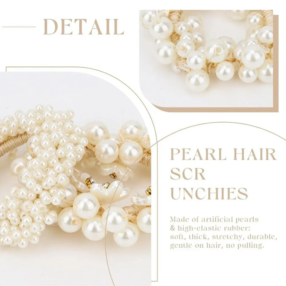 6 Pcs Pearl Hair Scrunchies Faux Beaded Hair Ties Stylish Ponytail Holders Women - Picture 2 of 7